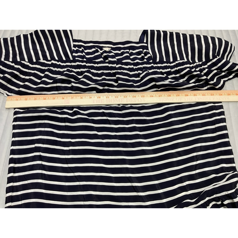 J.Crew 100% Silk Drop Waist Mini Dress Sheer Navy‎ Blue White Striped Womens L - Picture 7 of 11